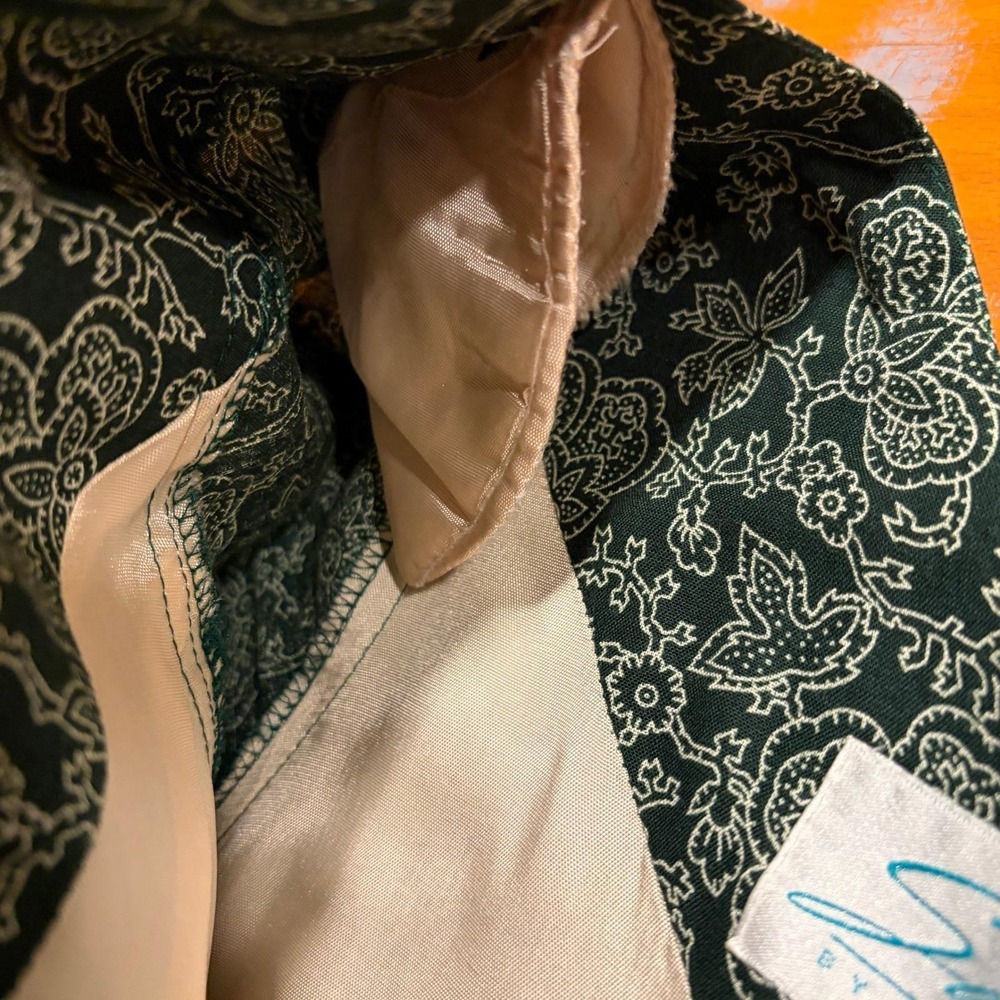 Santa Fe Jim Tremblay Vintage 90s Green Cream Floral Rayon Midi Dress L Straight - Picture 8 of 11